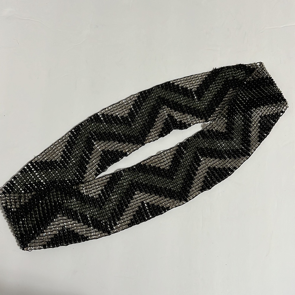 Black, Grey and Clear Beaded Chevron Pattern Stretch Belt